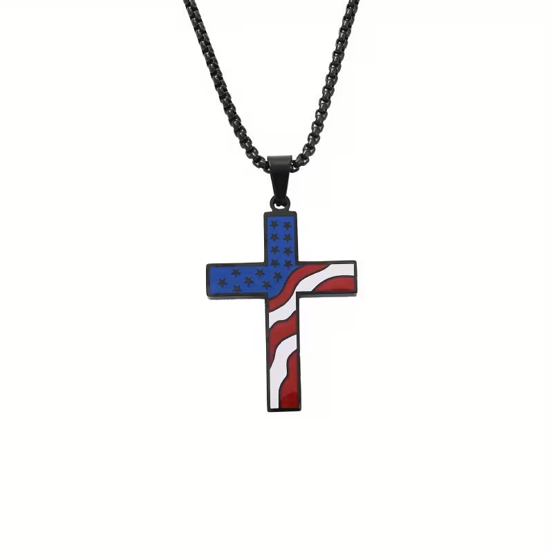 Naszyjnik z krzyżem z amerykańską flagą