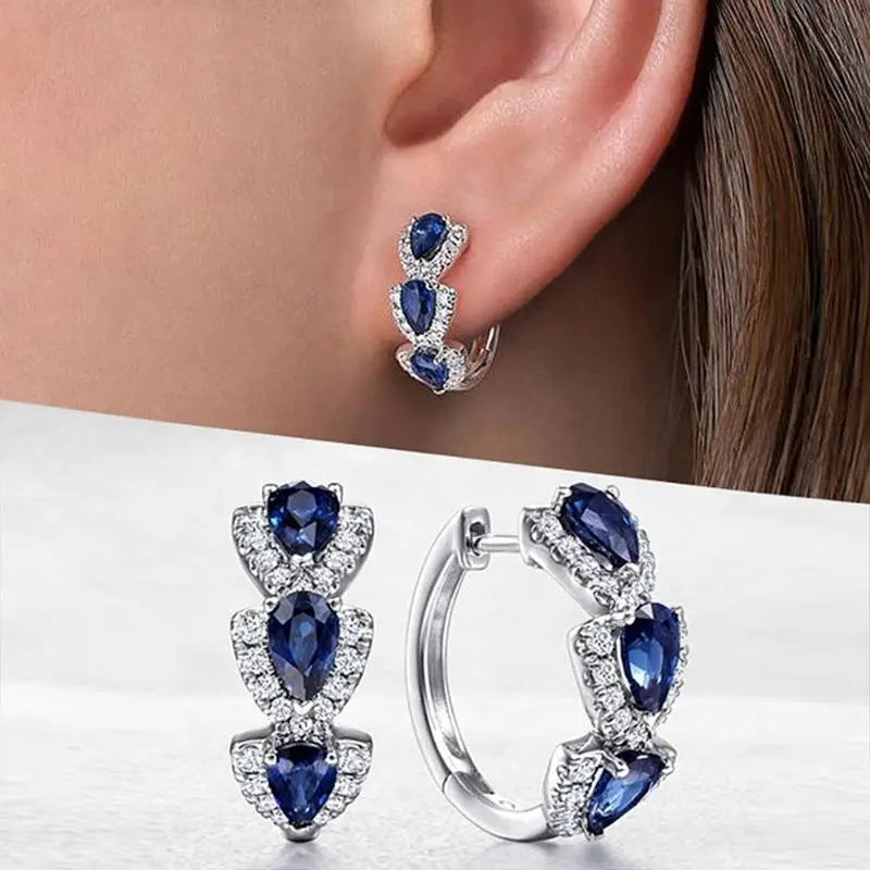 Kolczyki królewskie godło z szafirem | Białe złoto